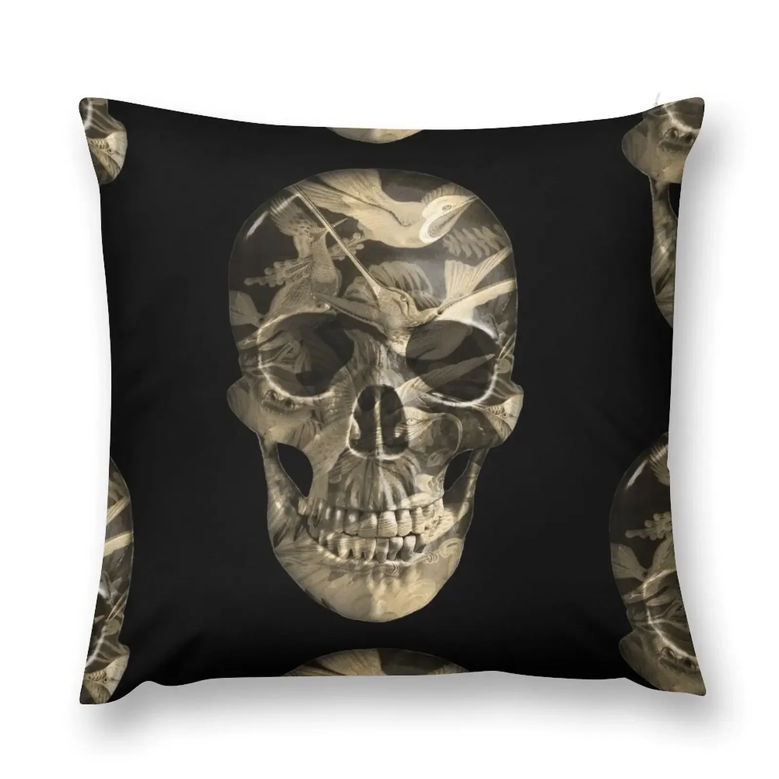 

Painted Skull - Humming Birds- Antiqued Throw Pillow ornamental pillows Christmas Pillow pillow