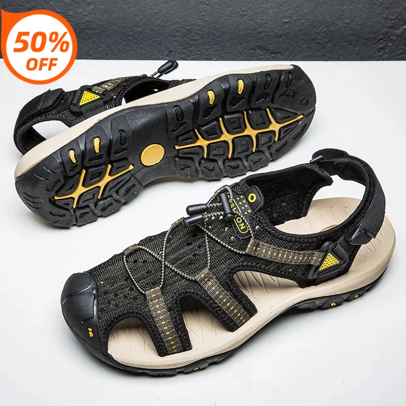 

Совершенно новые летние мужские сандалии, модный дизайн, дышащая сетчатая повседневная пляжная обувь, мужские уличные сандалии с мягкой подошвой, большие размеры 38-48