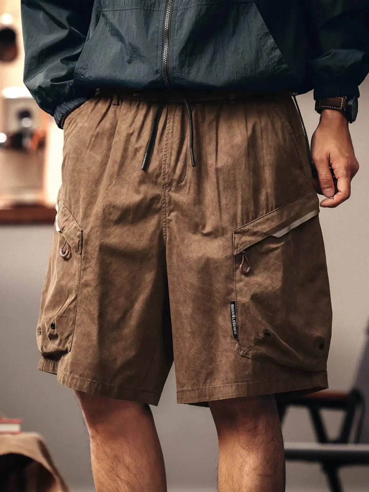 High End Mountain Style Vintage Lightweight Cargo Shorts Men's Summer Ice Silk Mid Length Casual 5 Point Pants