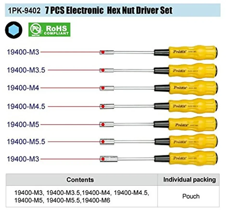 Hot Free Shipping Brand Proskit 1PK-9402 7Pcs Electronic Hex Nut Driver Set, Precision Screwdriver Set