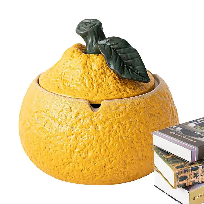 Ash Tray Tangerine Shape Cigarettes Ashtrays Windproof Ash Containers With Lid For Home Offices Living Room Small Storage