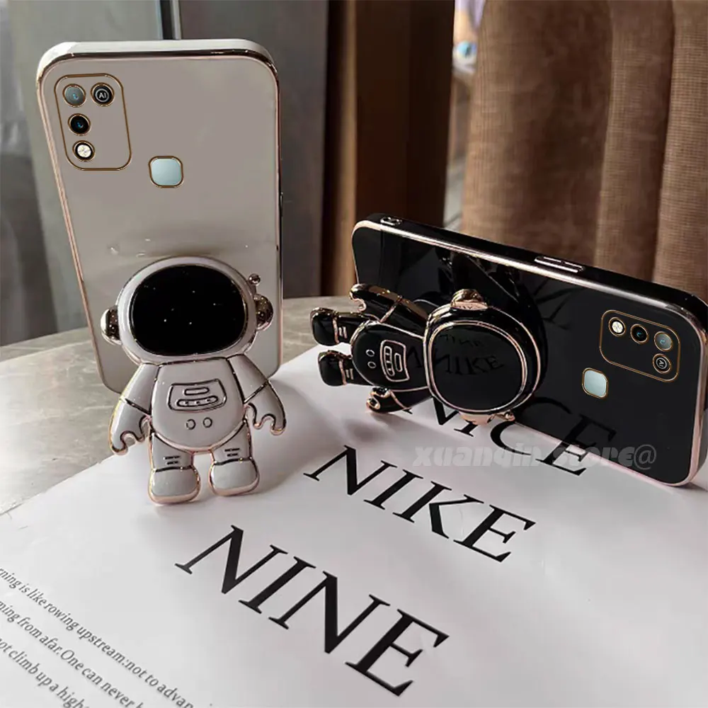 Luxury Astronaut Stand Phone Case For Infinix Hot 10 11 Play X688C X688B Soft Silicone Protective Back Cover