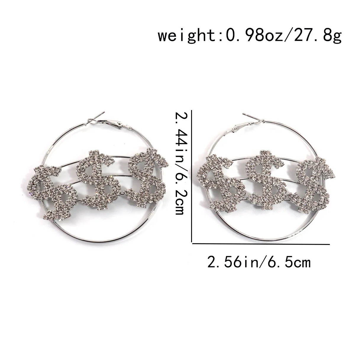 Fashionable Dollar Sign Earrings Rhinestone Crafted Ear Jewelry for Party And Daily Wear