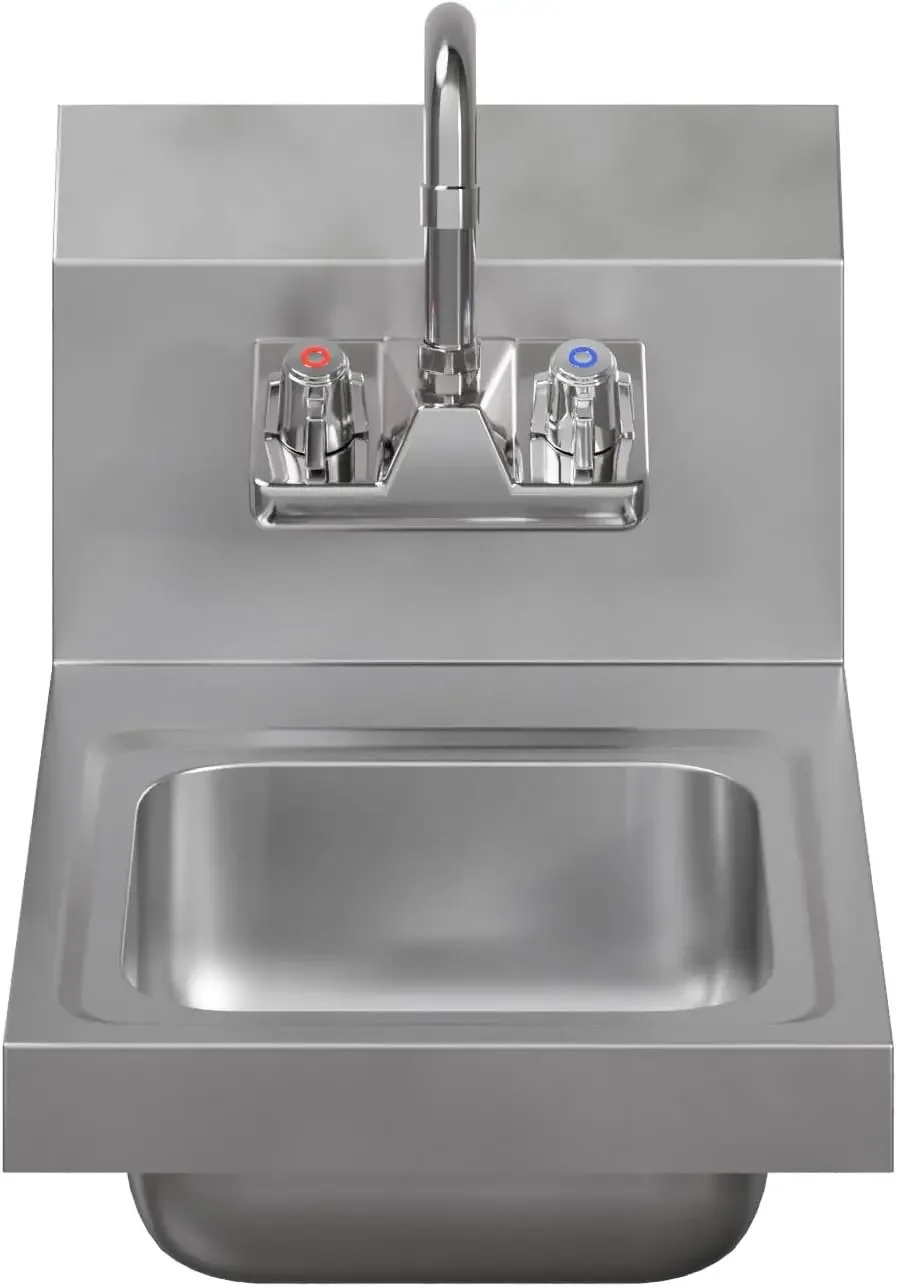 

Hand Sink 12" x 16" | NSF Commercial Hand Washing Basin with Faucet For Restaurant, Kitchen and Home | Bowl Size: 9" x 9"