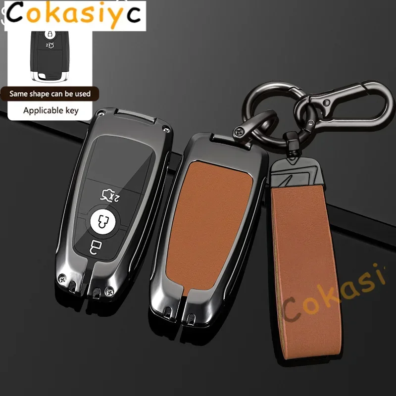 

For Ford 2017 Mondeo Mustang Raptor F150 Fusion Edge Expedition L69 Keychain Accessories Zinc Alloy Leather Car Key Cover Case