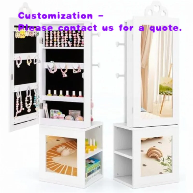 custom.Kids Jewelry Cabinet Wooden Standing Jewelry Organizer  Storage Shelves Children Dress Up Jewelry Cabinet Little Girl