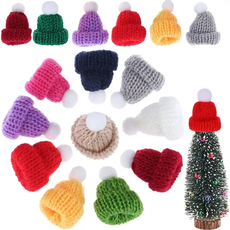 10/20Pcs Mini Christmas Knit Hats Craft Knitting Hats Doll Craft Hat Christmas Tree Ornaments Hats for DIY Crafts Accessories