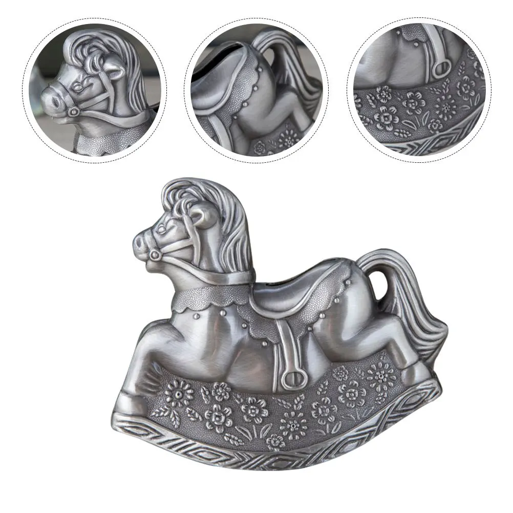 

Metal Money Bank Horse Piggy Bank Wooden Design Small Money Box Zinc Alloy Desktop Saving Jar Home Decorative Saving Pot