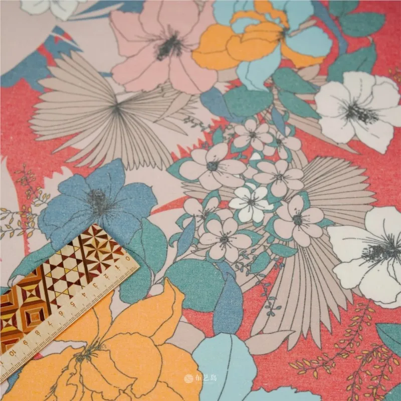Colorful large floral linen fabric for shirts dresses trousers and coats designer