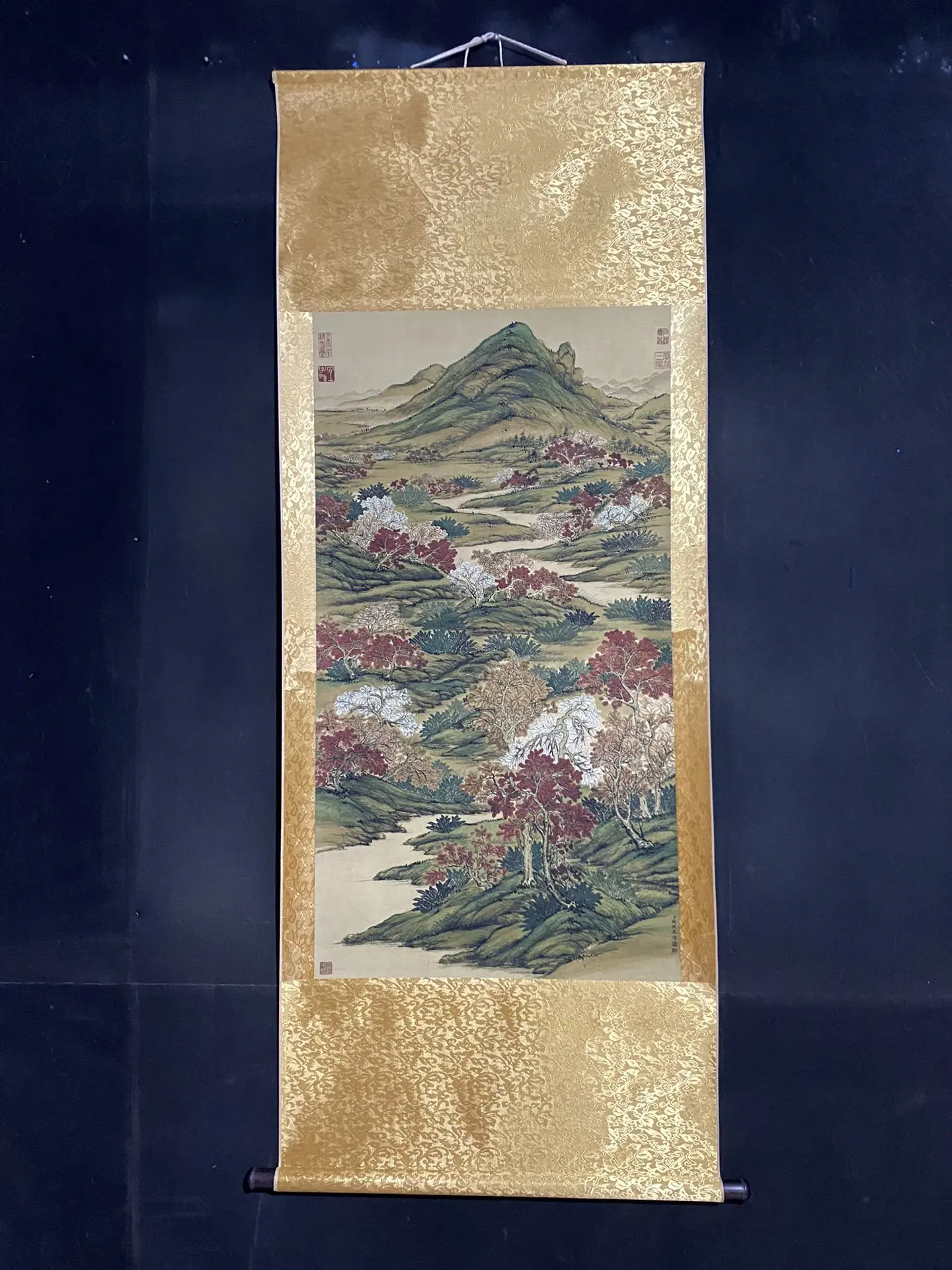 

A high-quality four-foot vertical scroll painting featuring a letter, from the Qing Dynasty by Guan Huaisang, depicting a scene