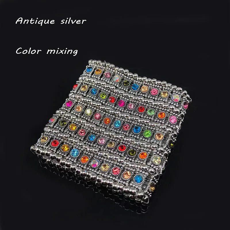 Classic Fashion Elastic Wide Bracelets Retro Punk Exaggerated Five Row Crystal Retractable Woven Beaded hand decoration