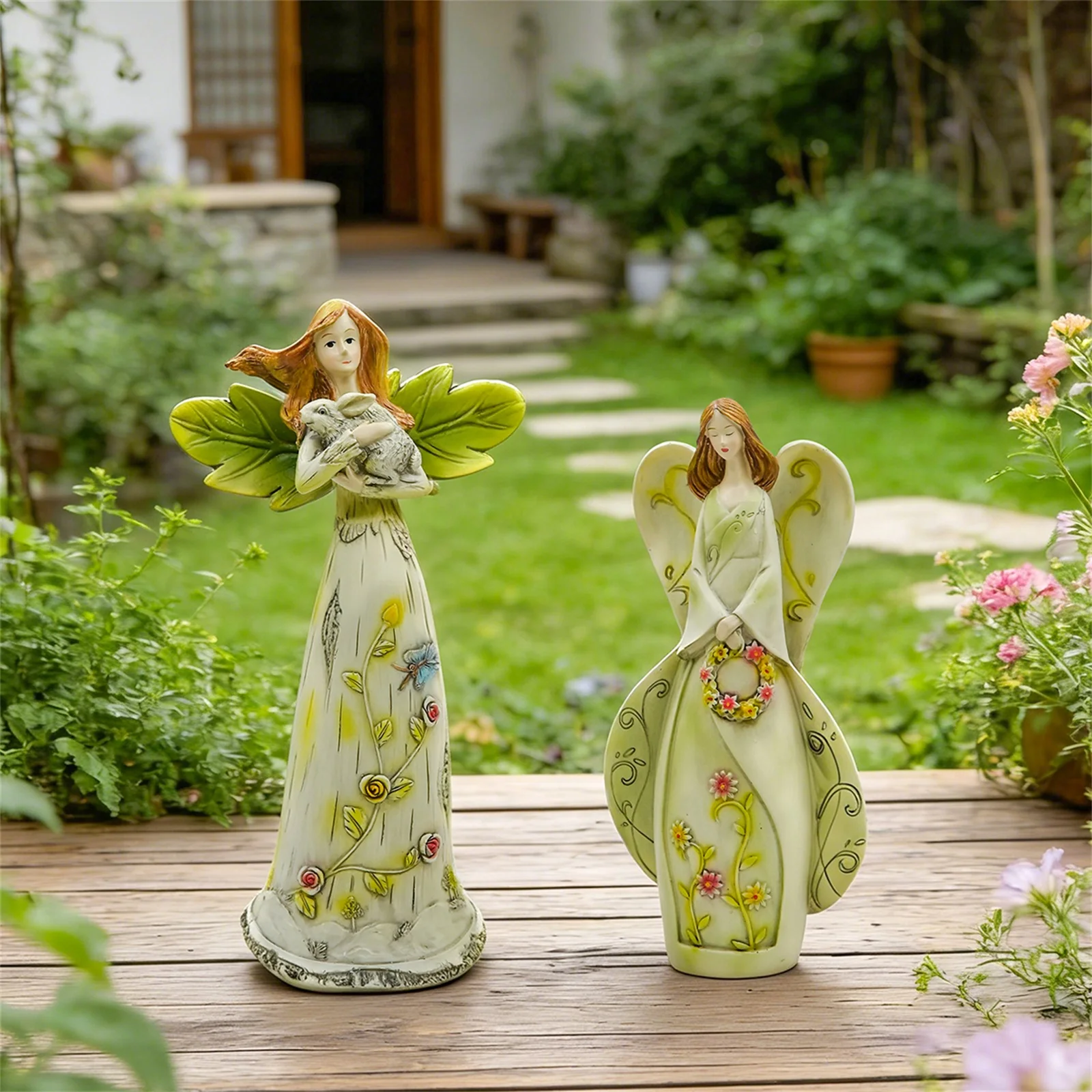 Garden Ornament Resin Fairy Statue Home Desktop Decoration Outdoor Countyard Resin Flower Sculptures Party Supplies