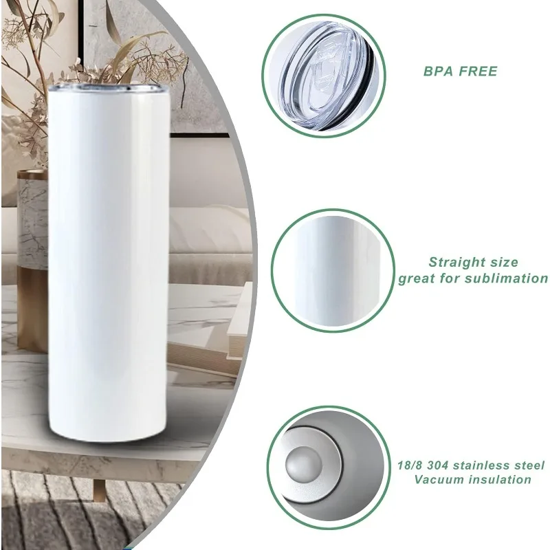 25pack 20oz sublimation straight tumbler bluk double wall stainless steel vacuum cup with metal straw and silding lid for wholes