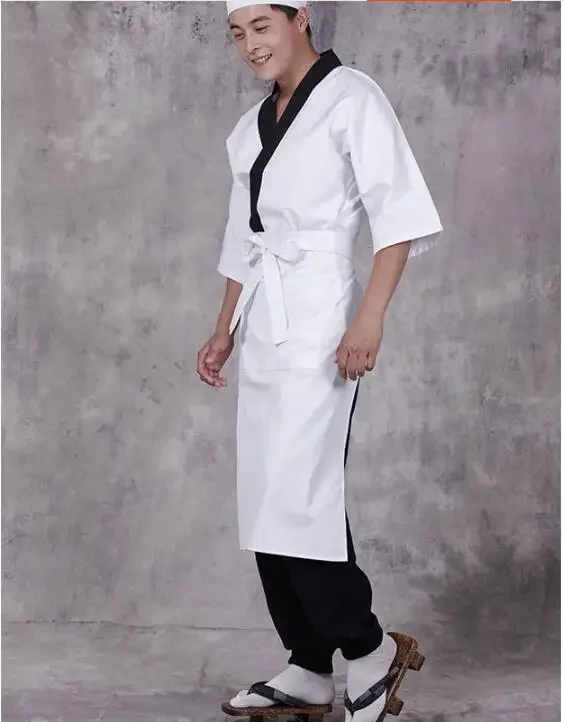 Tablier de Cuisine japonaise hommes femme Chef travail noir blanc Long Sushi cuisine Restaurant 70 cm