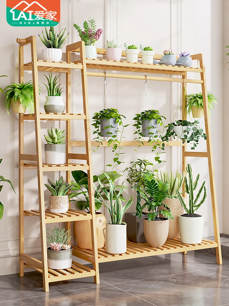 

Flower shelf, storage rack, bamboo balcony, living room, floor type window, flower rack, succulent plant