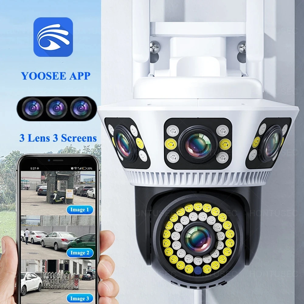 YOOSEE 6K 12MP 3 LENS 3 Screens Wifi PTZ Outdoor Waterproof Two Way Audio Auto Tracking Wireless 4MP Security Camera System