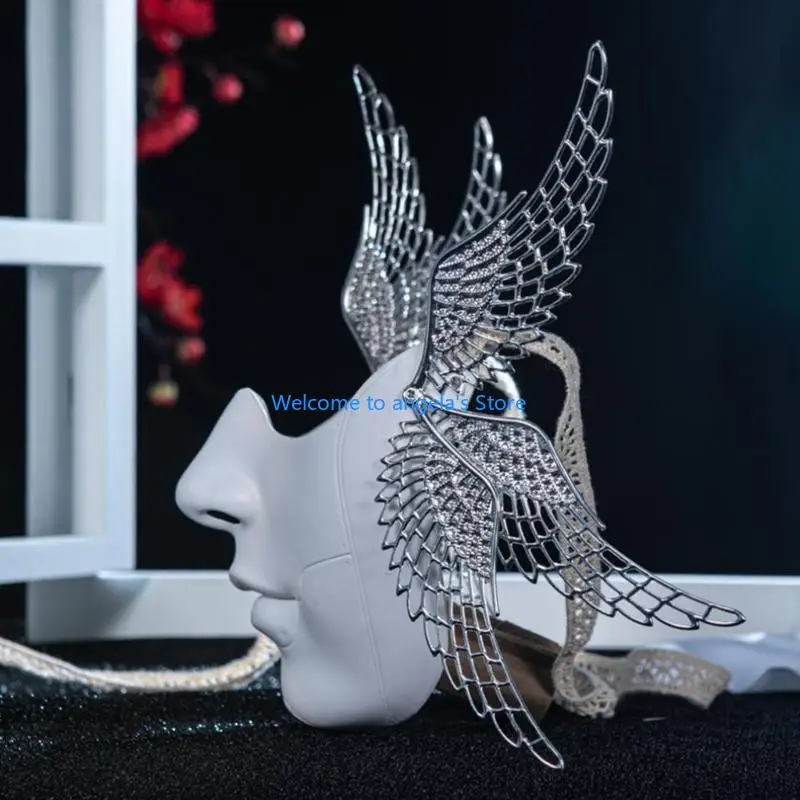 X4YC 기계식 마스크 윙 가장 무도회 마스크 하프 페이스 마스크 할로윈 코스프레 액세서리 여성용 남성 가장 무도회 코스프레