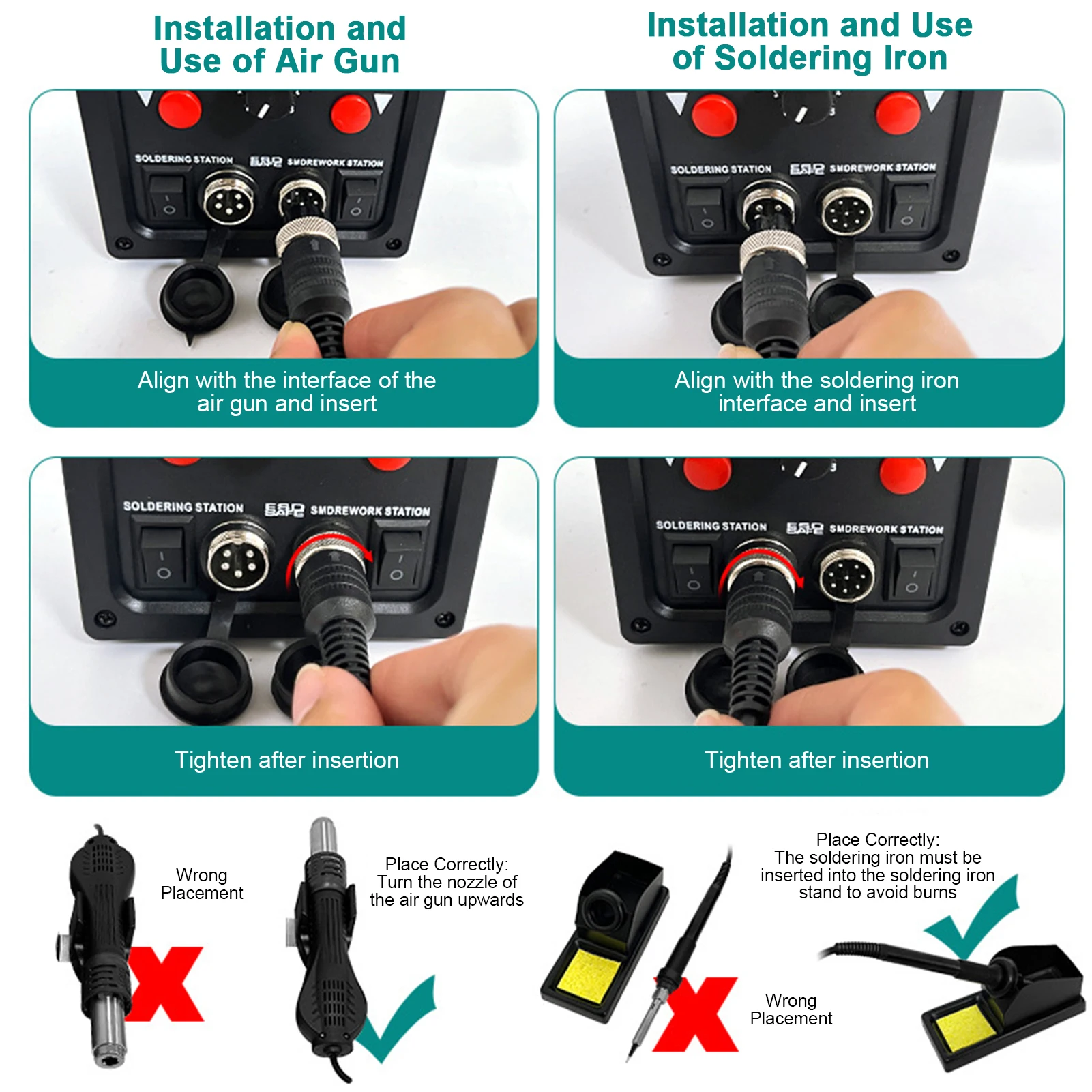 2in1 Soldering Station Hot Air Rework Station Matching Dual Digital Display Portable Electronics Repair Soldering Equipment