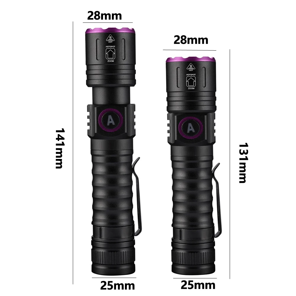 Portable USB UV Ultraviolet Black Light 395nm/365nm LED Flashlight 1 Mode Zoom Torch Pet Urine Stains Scorpion Amber Detector