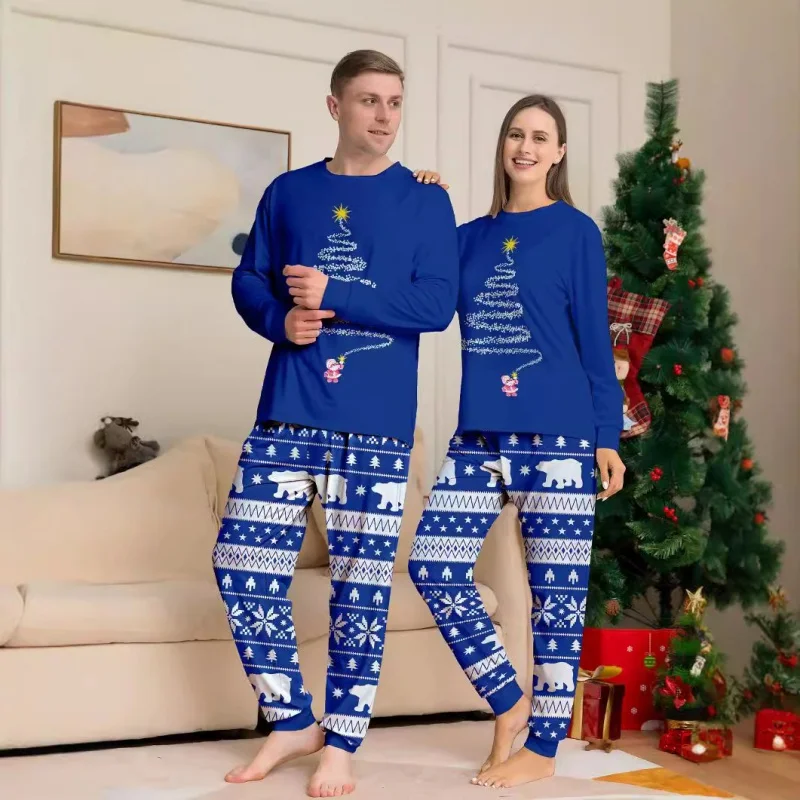 Christmas Matching Pajamas Set Mom Dad Kids Set Xmas Pjs Long Sleeve Top+Pants 2 Pieces Suit Baby Romper Warm Pjs Homewear Look