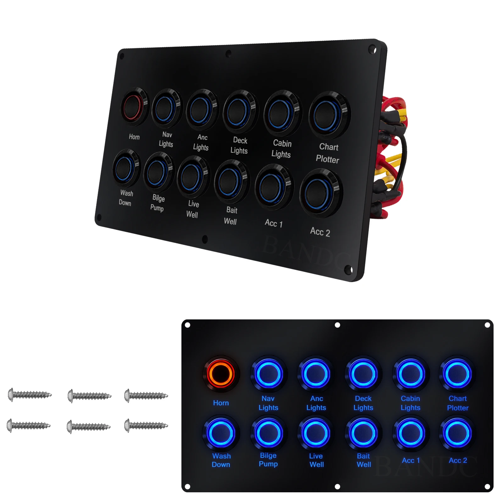 Laser Engraved Waterproof Marine Switch Panel 12V/24V DC 12-Button with LED Indicator for Boat Cruiser Camper Yacht Jeep Vehicle