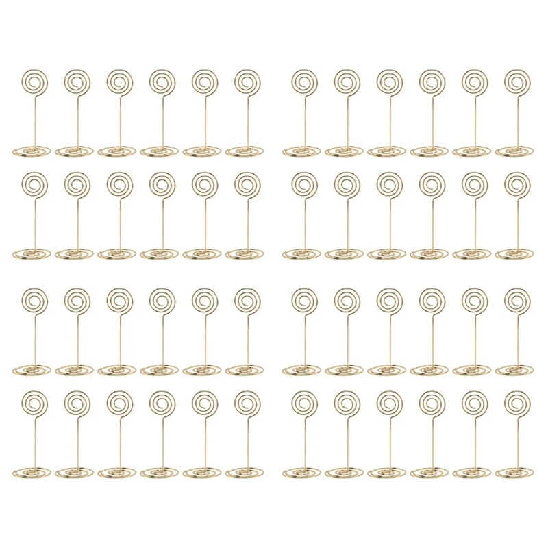 48 Pack Table Number Card Holders Photo Holder Stands Place Paper Menu Clips, Circle Shape (Gold)