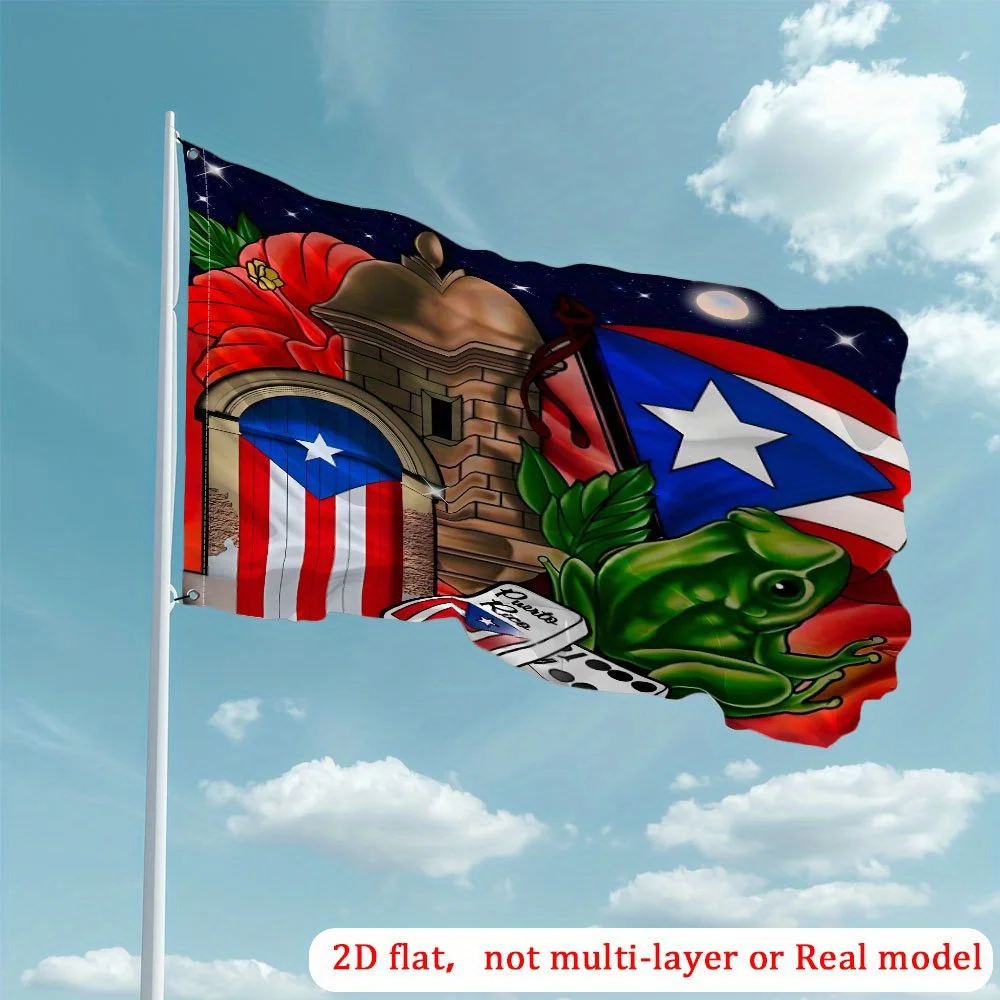 Puerto Rico Flag Night Scene Garden Flag Vibrant Architecture Frog Yard Decor All-Season Gift