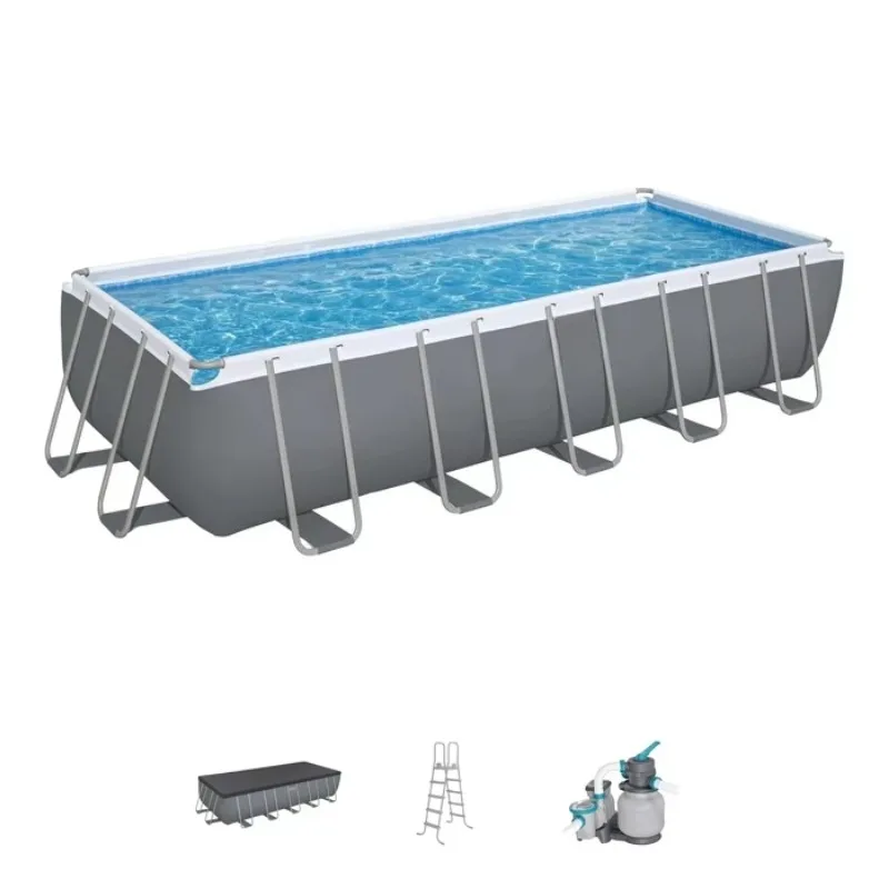 Power steel rectangular above-ground pool 640x274x132cm with ladder filter pump, suitable for 8-10 people