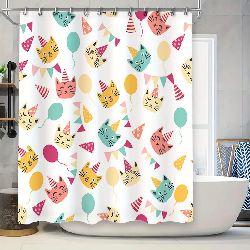 

Вечерние занавески для душа с котом, водонепроницаемая ткань, декоративные кисточки для ванной комнаты, 3D печать, мультяшные воздушные шары для украшения детской комнаты Ava