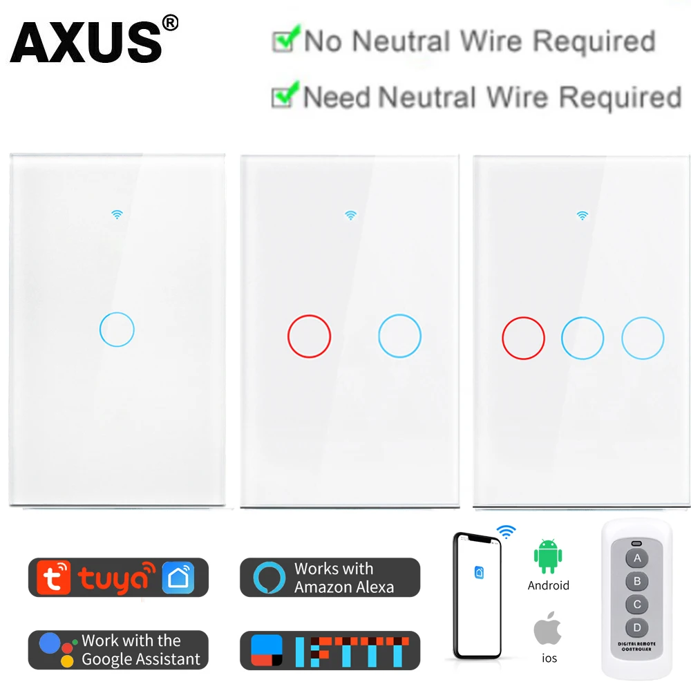 AXUS Tuya Smart Life Home Touch Sensor LED Light Switches EU/US WiFi Remote Wall Switch Voice Control Alexa Google Home 110-220V