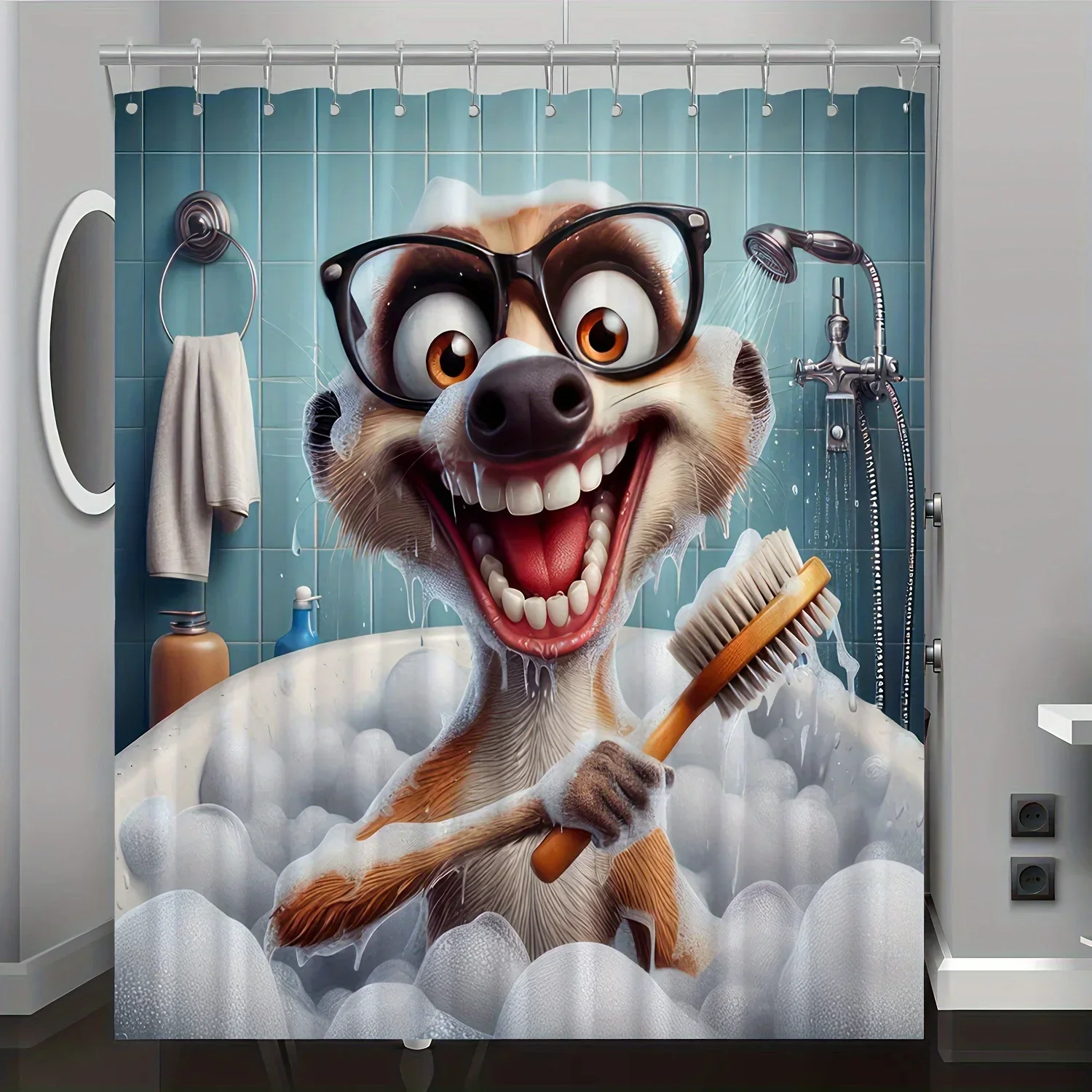 

Cute Cartoon Ferret Bath Time Shower Curtain Waterproof Polyester, Machine Washable with Hooks Included, Perfect for All Seasons