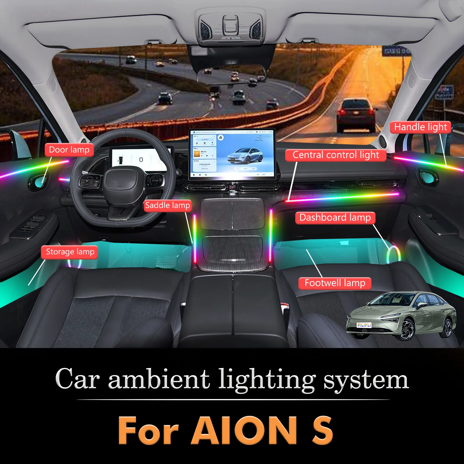 

Для AION S MAX салон автомобиля декоративный окружающий свет RGB 64-цветный светодиодный умный пульт дистанционного управления энергосберегающий комплект ламп