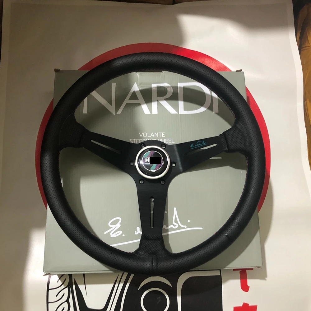 14-calowa kierownica Drift Universal Nardi X HK Car JDM Racing Real Leather Nardi Steering Wheel Volantes dla VW HONDA TOYOTA