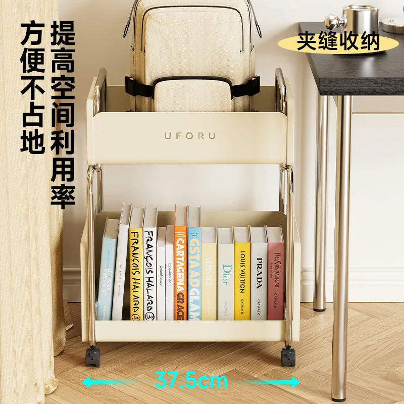 Household Student Movable Backpack Storage Rack Multifunctional Double Layered Storage Shelf Under The Desk Iron Small Cart