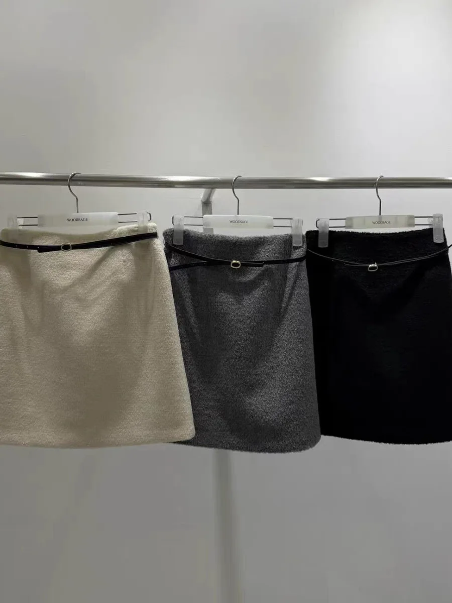 

Корейская шерстяная юбка трапециевидной формы с высокой талией, юбка Ci Walk Ladies Faion, зима 2025 г., Новое поступление Ele для похудения