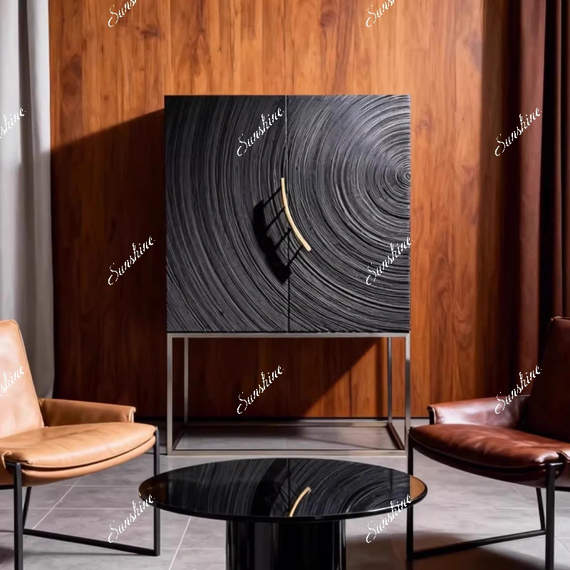 

Solid wood carved wine cabinet Minimalist entrance cabinet Villa living room decorative dining side cabinet