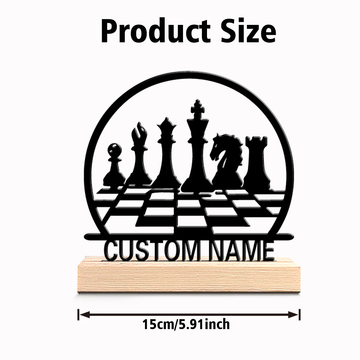 1pc Retro Personalized Custom Chess Metal Statues Wooden Base Entryway Decor for Modern Farmhouse Garage Rustic Office Spaces