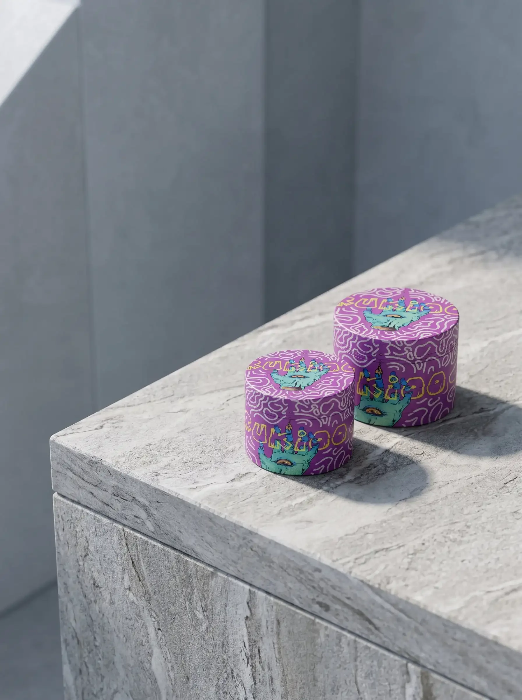40mm 50mm Purple Graphic Grinder Metal 4-Layer Spice Grinder Manual Mill with Mesh Screen Magnetic Lid Portable Kitchen Tool