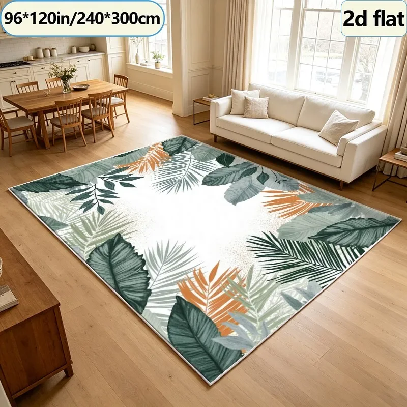 Bohemian Style Tropical Palm Leaf Border Carpet, Square Carpet, Non-Slip, Washable Floor Carpet Suitable for Bedroom, Balcony, H