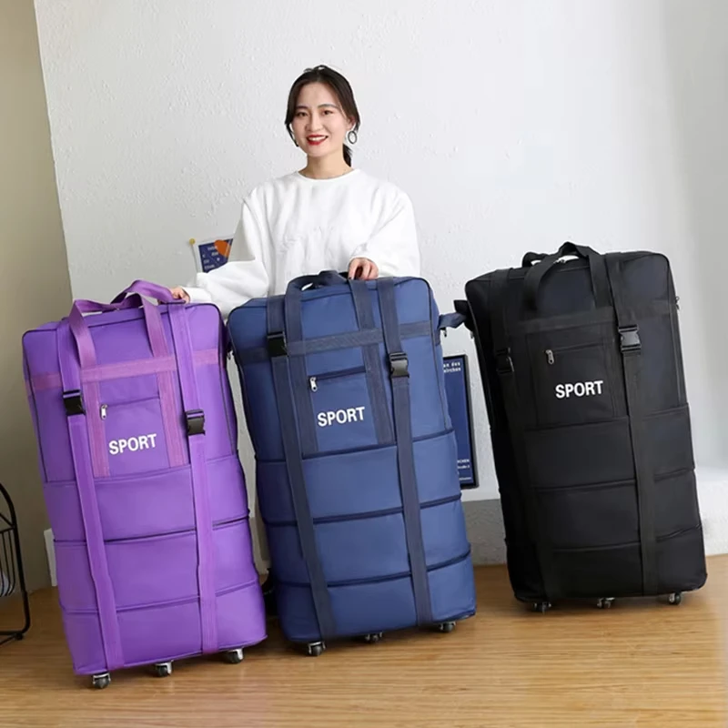 

23/25/31 Inch Rolling Luggage Bag Multi-layer Expandable Travelling Wheeled Suitcase for Black Men Women Foldable Weekend Trip