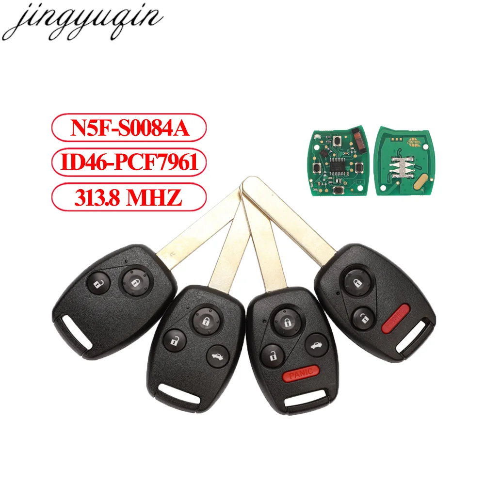 Jingyuqin 2/3/4 Buttons Remote Car Key Alarm Fob 313.8MHZ ID46 PCF7961 N5F-S0084A For Honda Accord Civic Stream (RN) 2006-2011