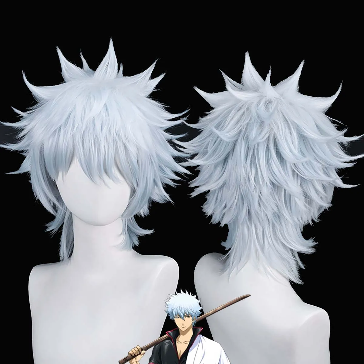 

Качественный короткий парик для косплея Сакаты Гинтоки (серебристо-синий градиент) для мужчин, для вечеринки на Хэллоуин, 2026 год