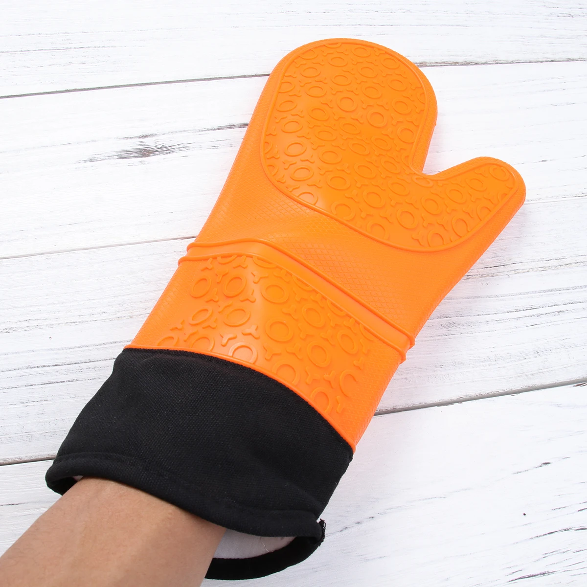 

2pc Oven Gloves Heat Insulation Anti-Hot Cooking Mitts Baking Orange Long Cuff Silicone Gloves Grilling BBQ Smoke Portable Easy
