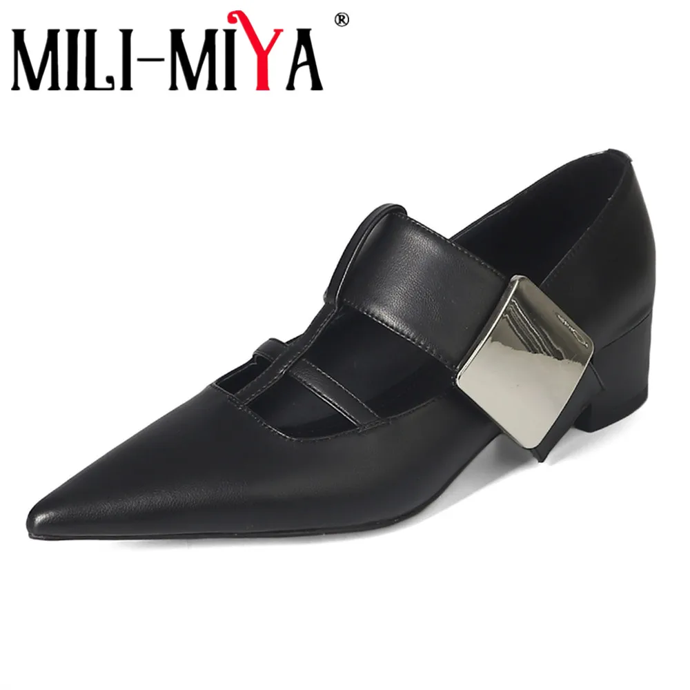 

MILI-MIYA женские туфли-лодочки на высоком каблуке из натуральной кожи, темпераментные одинарные туфли-лодочки, толстый каблук, заостренная голова, ручная работа