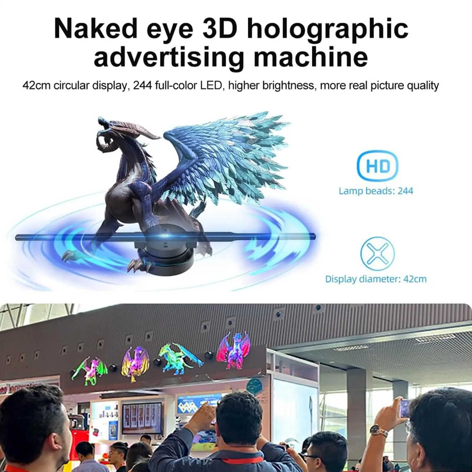 

Светодиодный вентилятор-проектор с дистанционным управлением и голографической елкой, 3D-голограммный вентилятор, разрешение 2000X224, голограммный проектор