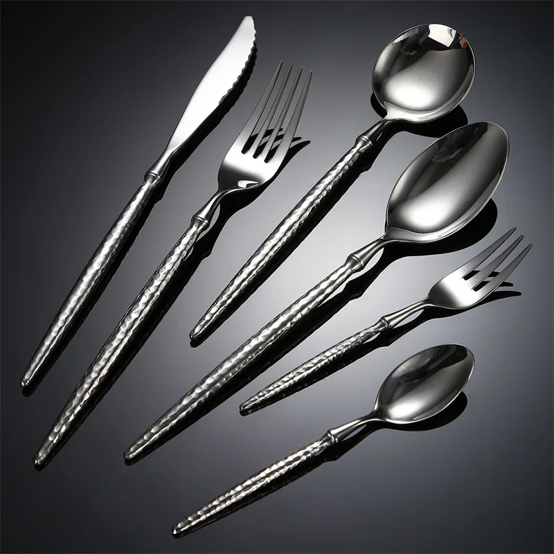 

Ballet French 304 Stainless Steel Cutlery Sets Diamond Hammered Knife, fork and Spoon Steak Knife Dessret Fork Wedding Gift