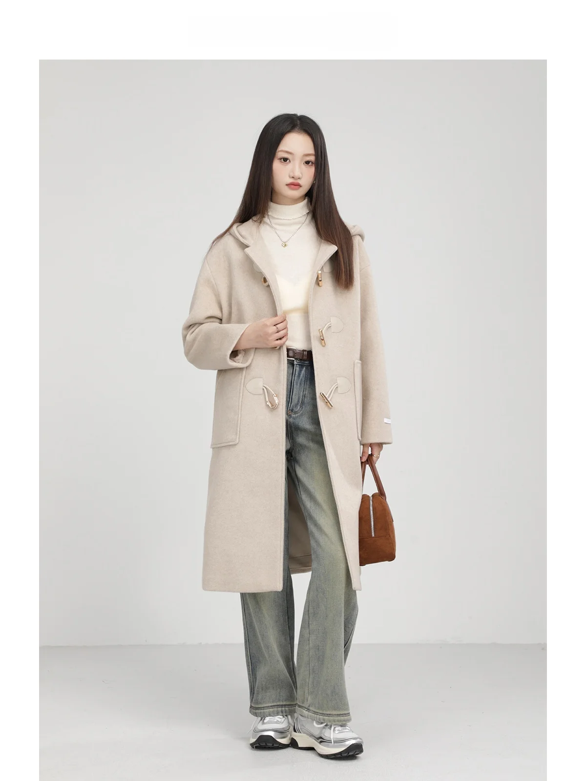 

Xinmon Design Hat Thiened, зимнее женское пальто из шерсти и смеси хлопка, длинное све, прямой крой, для поездок на работу, с одной пуговицей