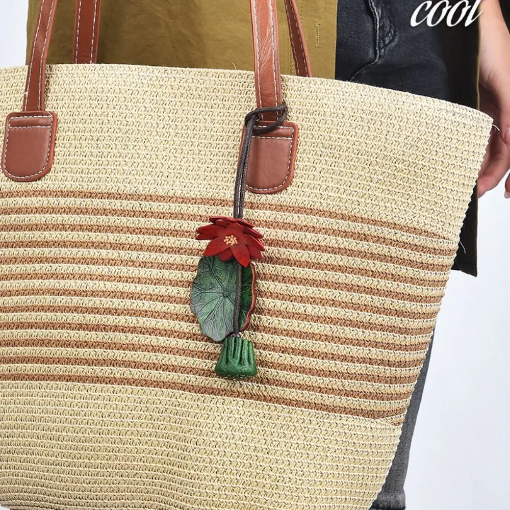 Multi-color Hanger Flower Pu Leather Pendant Lotus Car Keyring Leather Keychain Cartoon Creative Bag Pendant Women