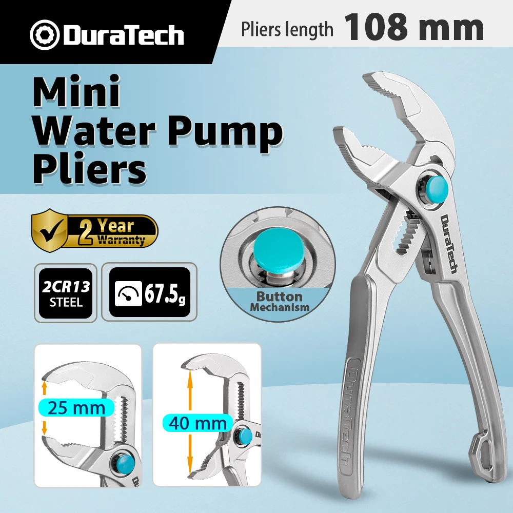 DURATECH 4inch Mini Water Pump Pliers Groove Joint Pliers Fast Adjustable Tongue V-Jaw for Tight Spaces and Versatile Use