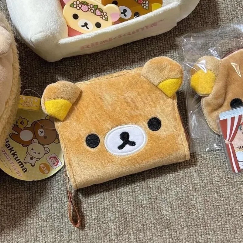 Japanese Cartoon Cute Teddy Bear Classic Zero Wallet Short Card Bag Portable Wallet Anime Plush Storage Bag New Year\'S Gift